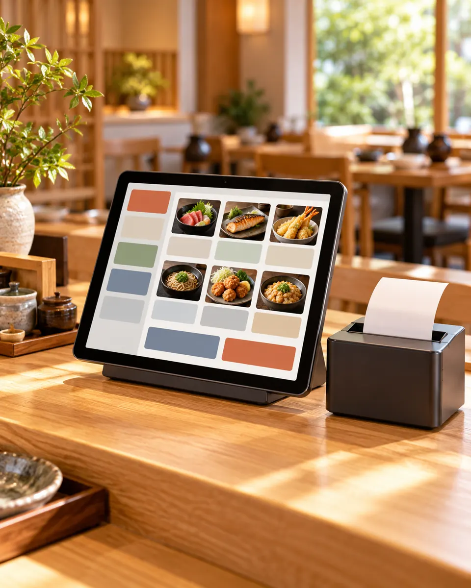 会計のタブレットとレシートプリンター